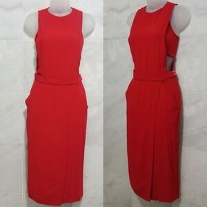 A.L.C Silk Bandeau Faux Wrap Midi Dress in Red